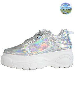 LUCKY STEP Women Chunky Platform Dad Sneakers PU Lace-Up Walking Shoes